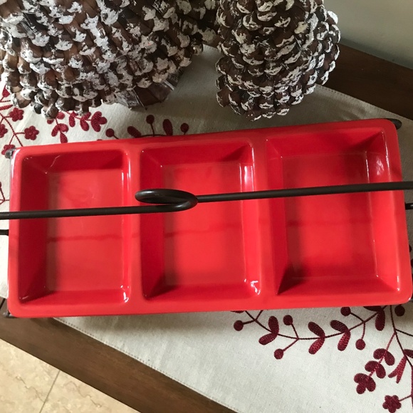 Caliente 3 Section Server with Stand Red and Bronze - Picture 3 of 5